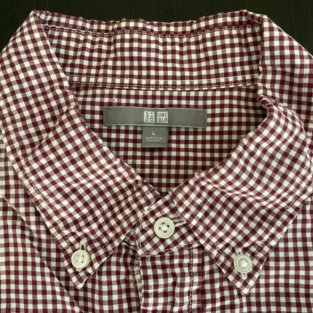 Uniqlo Burgundy Checkered Button-Up